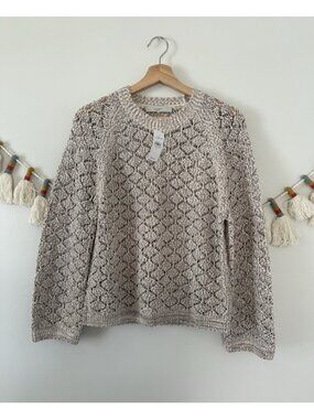Loft Diamond Open Knit Stitch Crewneck Multicolor Cotton Blend Sweater NWT M